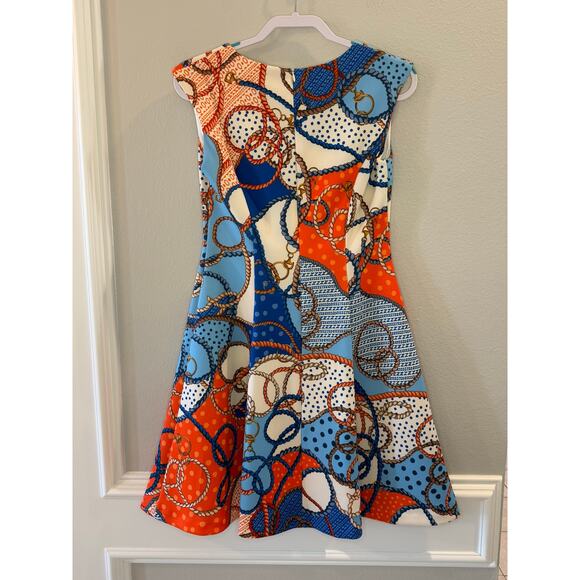 SCAPA Lauren Perre Multicolor V-Neck Sleeveless A Line Stretch Short Dress Sz S - Picture 2 of 6